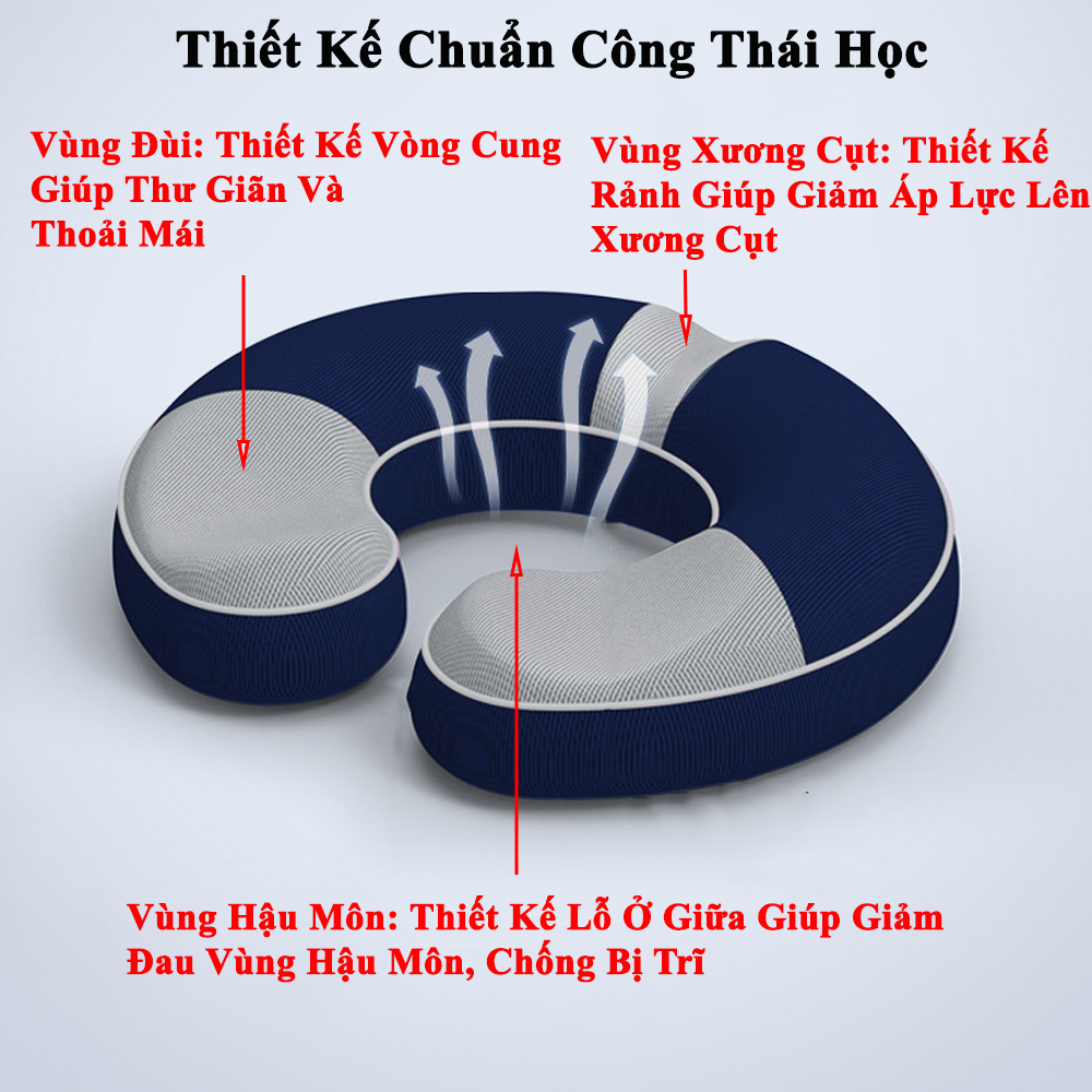 Đệm Ngồi Lót Ghế Chống Trĩ KUNBE, Chất Liệu Cao Su Non Kê Mông Cho Người Đau Xương Cụt Giúp Ổn Định Cột Sống Chống Ê Mỏi