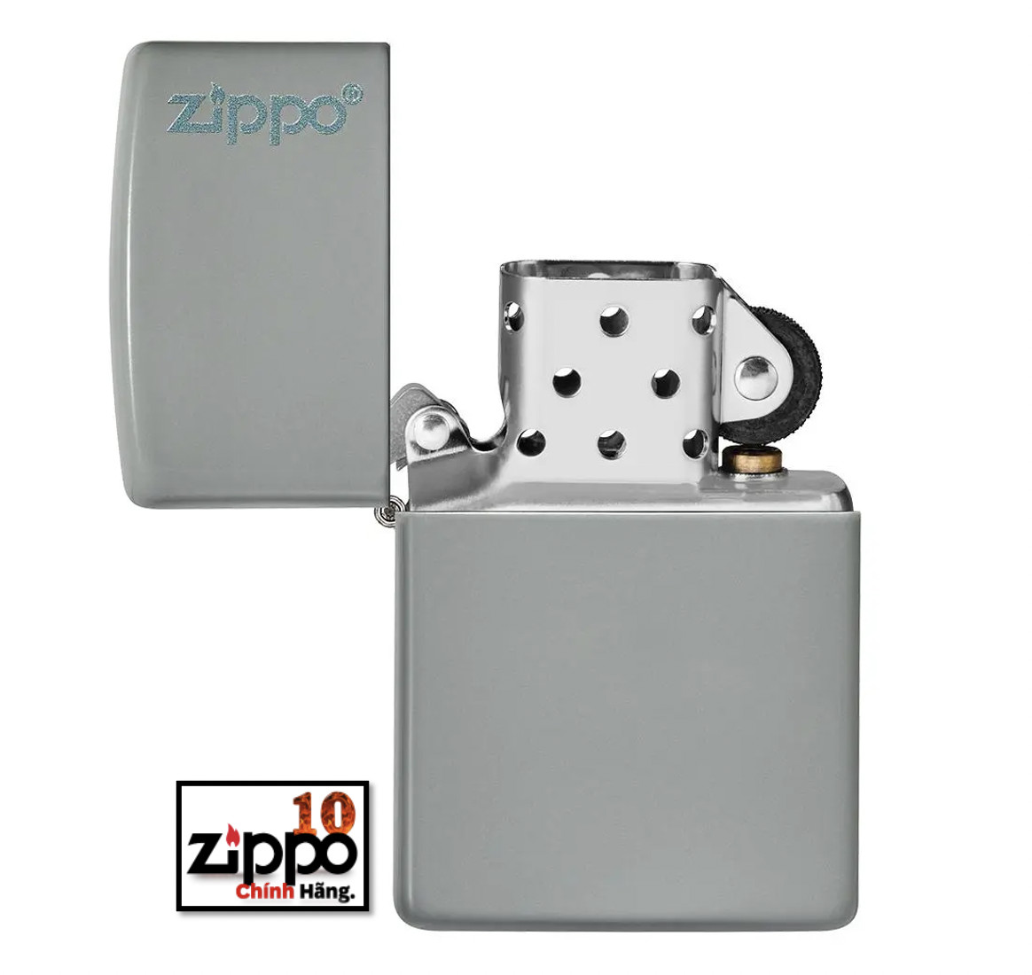 Bật lửa Zippo (sơn tĩnh điện) 49452ZL Classic Flat Grey Zippo Logo SKU - Chính hãng 100%