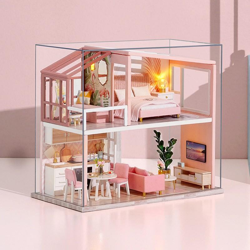 Mô hình nhà búp bê DIY Doll House Miniature_ Heart-warming life _Tặng TẤM CHE BỤI + KEO