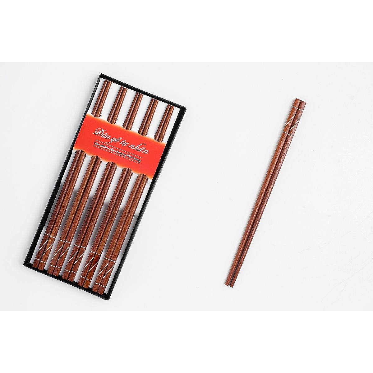 Hộp 10 đôi đũa mun ghép đỏ PHUSANG không chất bảo quản, chống mốc dùng trong bàn ăn gia đình và xào nấu