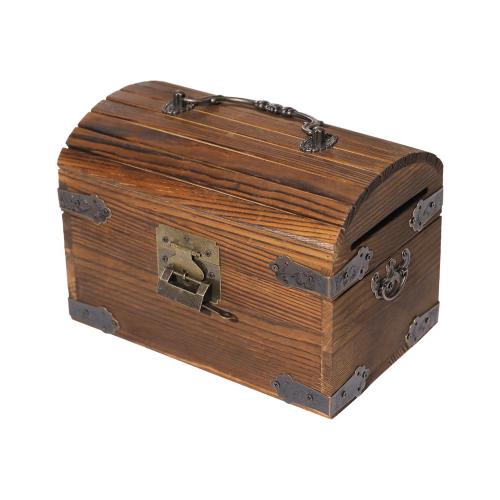 Wood Piggy Bank Decorative Wooden Box Decoration Unbreakable with Lock Coin Storage Case Cash Box Wooden Trinket Box for Children Girls