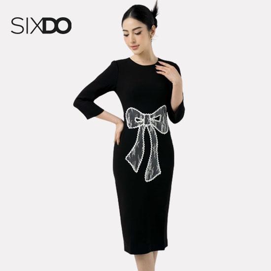 Đầm đen nữ phối nơ ren SIXDO