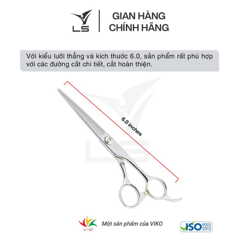 Kéo cắt tóc LS lưỡi thẳng quai offset phẳng đỡ ngón cố định CB12/6.0