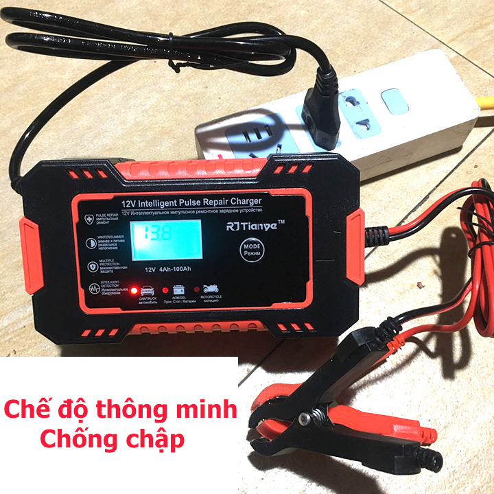 Sạc bình acquy 12V/6A 4Ah-100Ah tự ngắt khi đầy chức năng bảo dưỡng phục hồi ắc quy bằng khử sunfat chống ngược cực