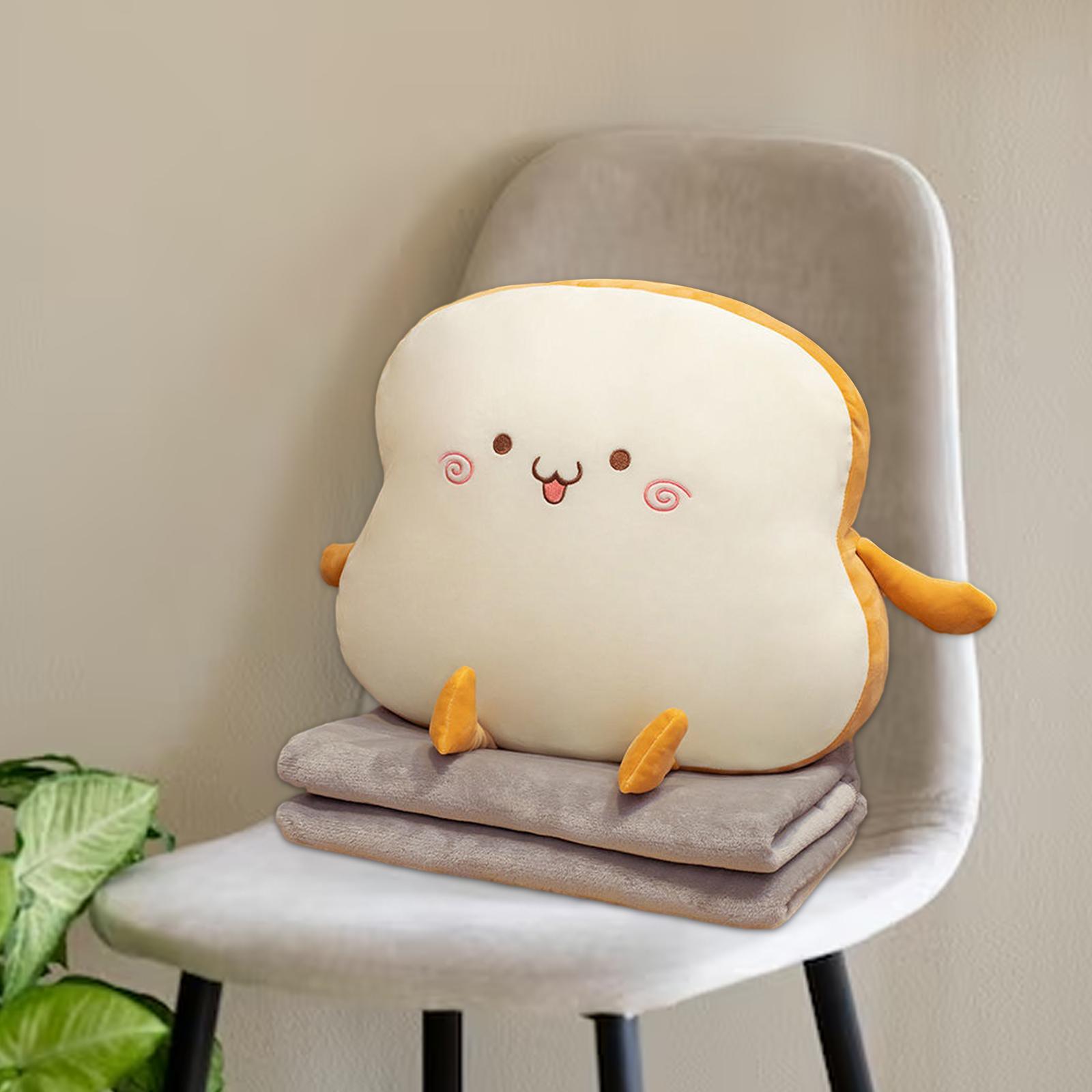 Bread Plush Pillow Stuffed Plush Toast Bed Pillow Adorable Soft Cushion Chair Pillow with Blanket for Office Bedroom Home Birthday Gifts