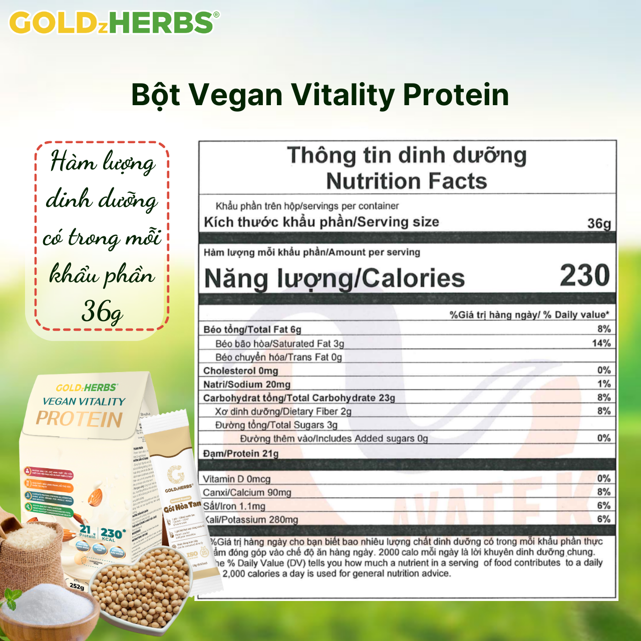 Bột Protein Vegan ViTality GoldzHerbs – 14 gói/ 500g
