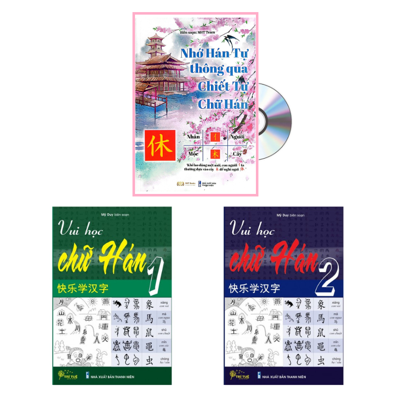 Sách-Combo:Nhớ Hán Tự Thông Qua Chiết Tự Chữ Hán+Vui học chữ Hán tập 1+ tập 2+DVD tài liệu