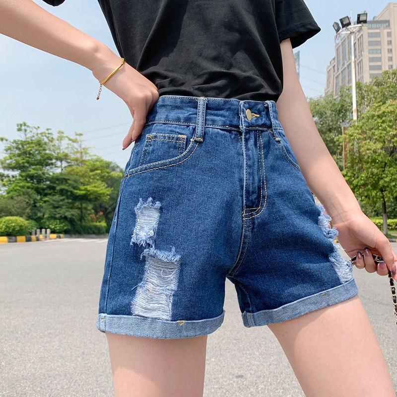 Quần short jean nữ BigSize lưng cao, co dãn mạnh, xăn lai, phom hơi rộng, không bó sát đùi 4134 molijean