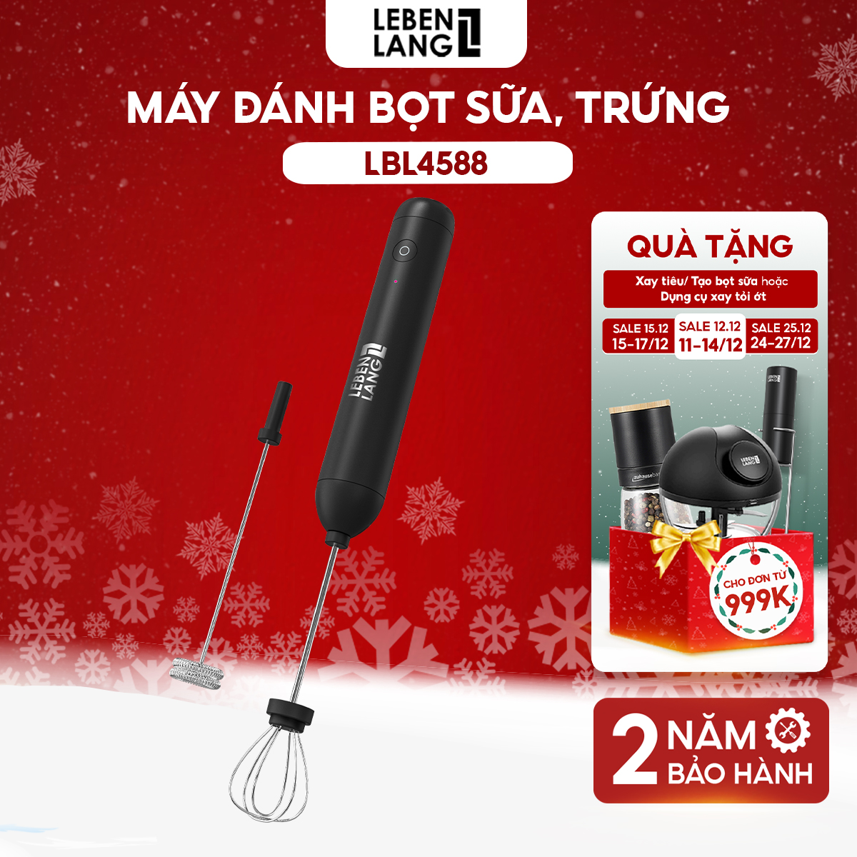 May Đanh Trung, Máy Đánh Bọt Cafe Cầm Tay Mini Lebenlang Lbl4588, 2 Tốc Độ, Sạc Pin Usb Tiện Dụng - Hàng Chính Hãng
