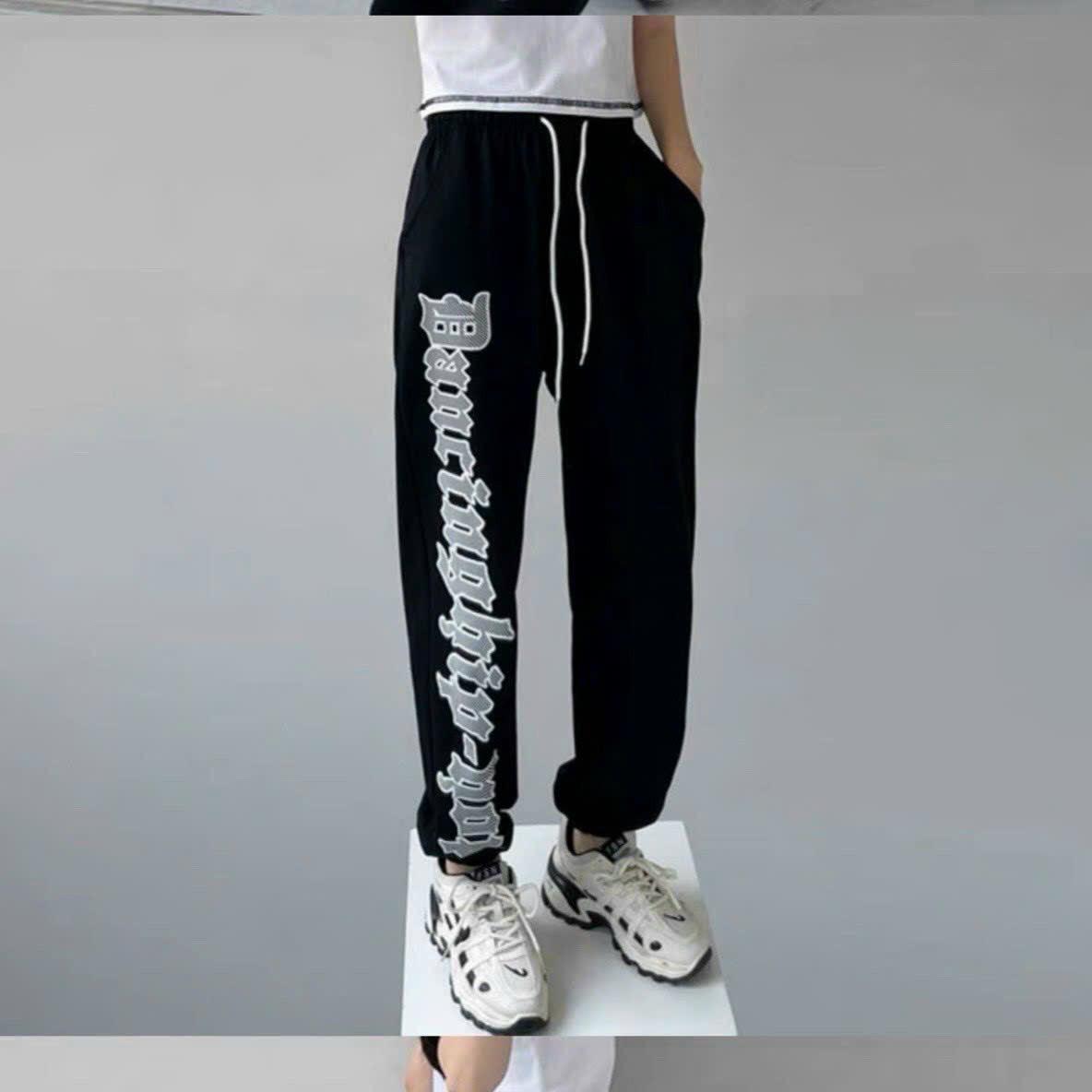 [FREESHIP] Quần Dài Jogger Nữ Chất Liệu Vải Mềm Mịn Mặc Rất Mát Có Co Dãn Phối Kiểu Phong Cách Thời Trang Dây Rút Cực Tốt Hàng Hot Trend HTM FASHION - Đen