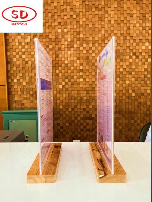 Menu A4, A5 thân mica đế gỗ tự nhiên kích thước A4, A5