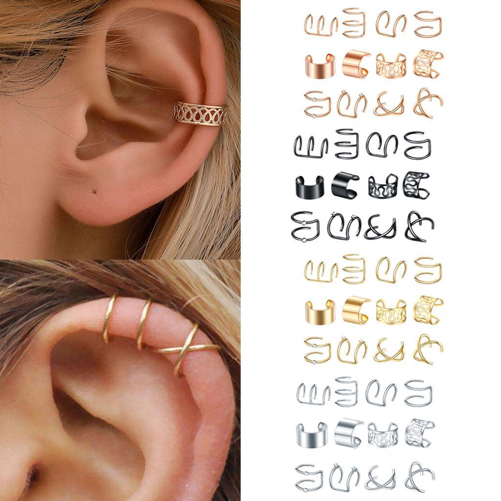 2-3pack Stainless Steel Ear Cuff Helix Ear Clip On Wrap Earrings Unisex Silver