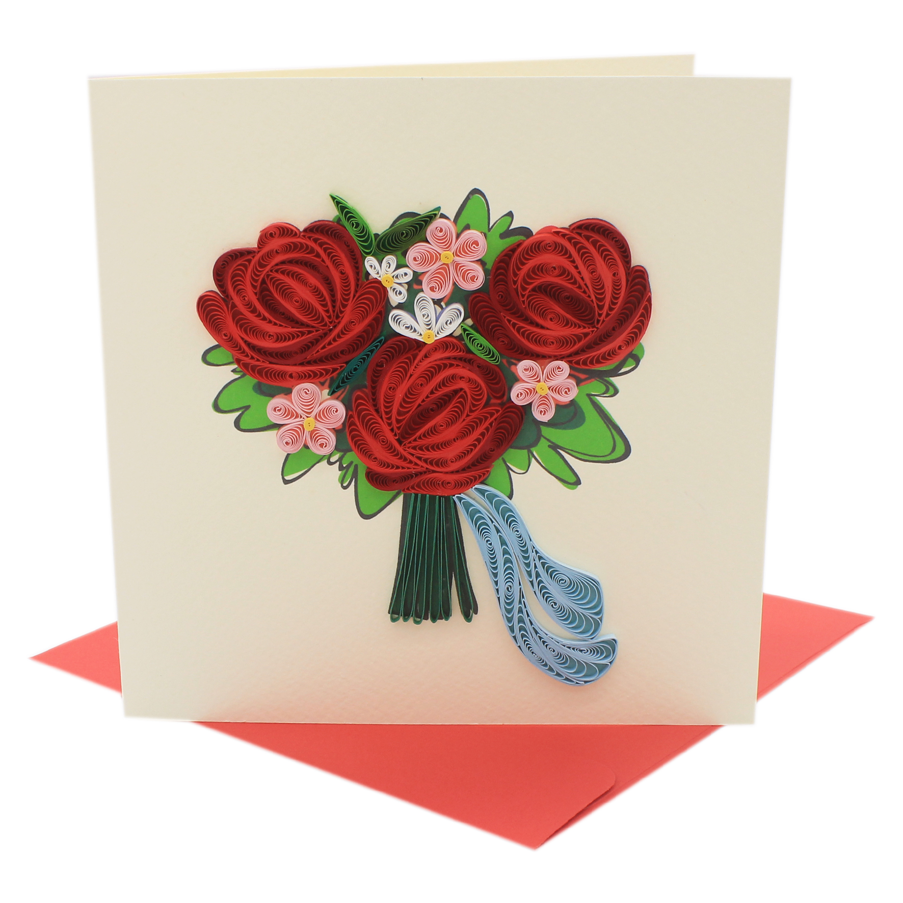 Thiêp Chúc Giấy Xoắn Thủ Công (Quilling Card) Bó Hoa Hồng  - Tặng Kèm Khung Giấy Để Bàn