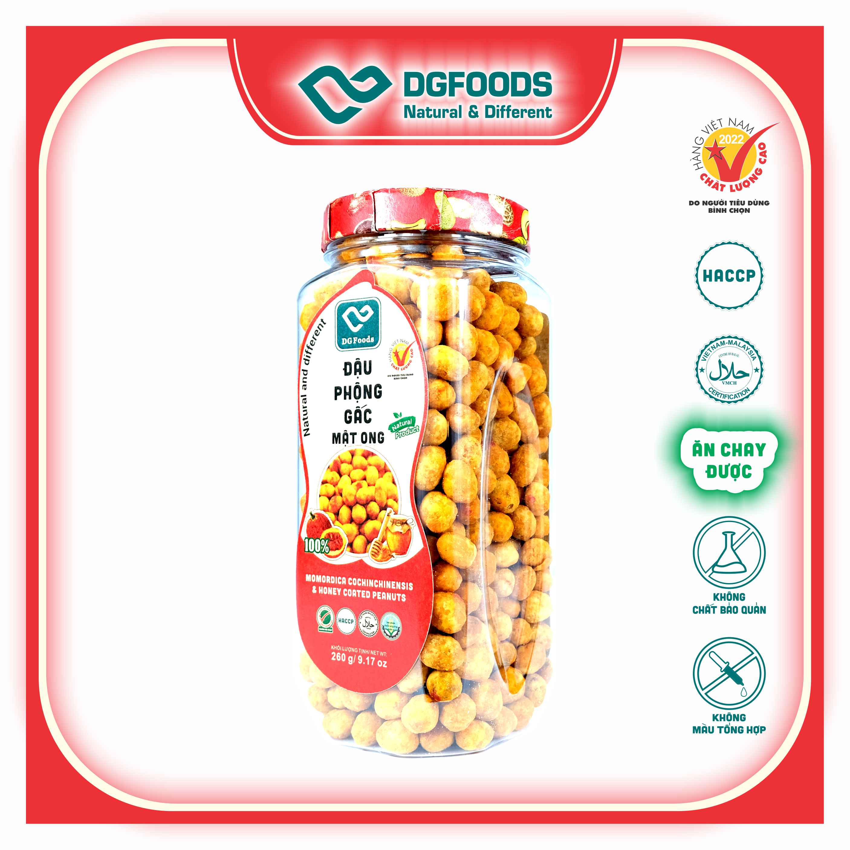 Đậu Phộng Gấc Mật Ong Dgfoods 260g/ HVNCLC, Haccp, Halal, Ăn chay, Ăn kiêng, Đặc sản Cần Thơ