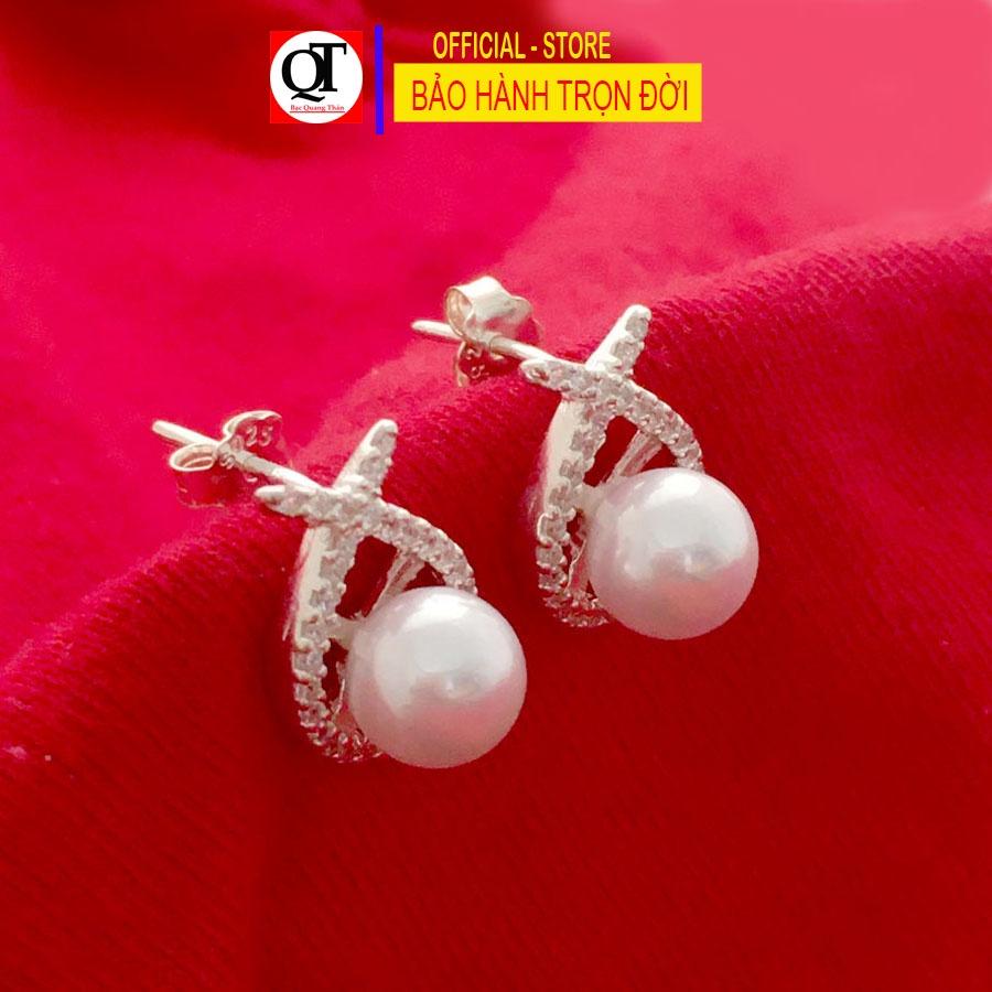 Bông tai nụ size 6ly chất liệu bạc ta gắn đá cobic cao cấp chốt đeo sát tai Bạc Quang Thản - QTBT110