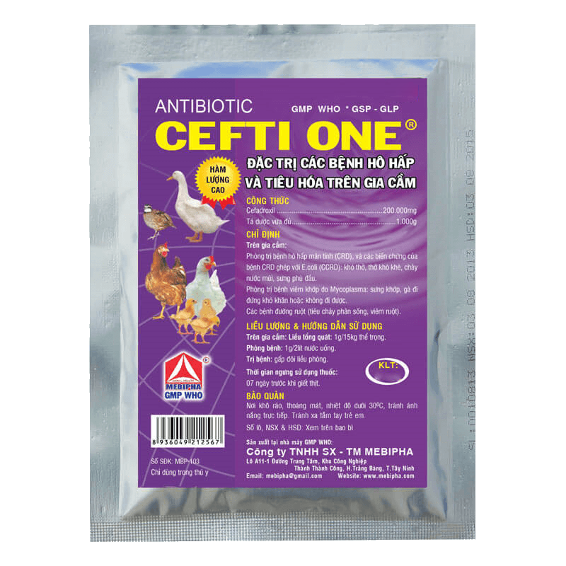 CEFTI ONE 100g - ĐẶC TR.Ị CÁC BỆNH HÔ HẤP VÀ TIÊU HÓA TRÊN GIA CẦM