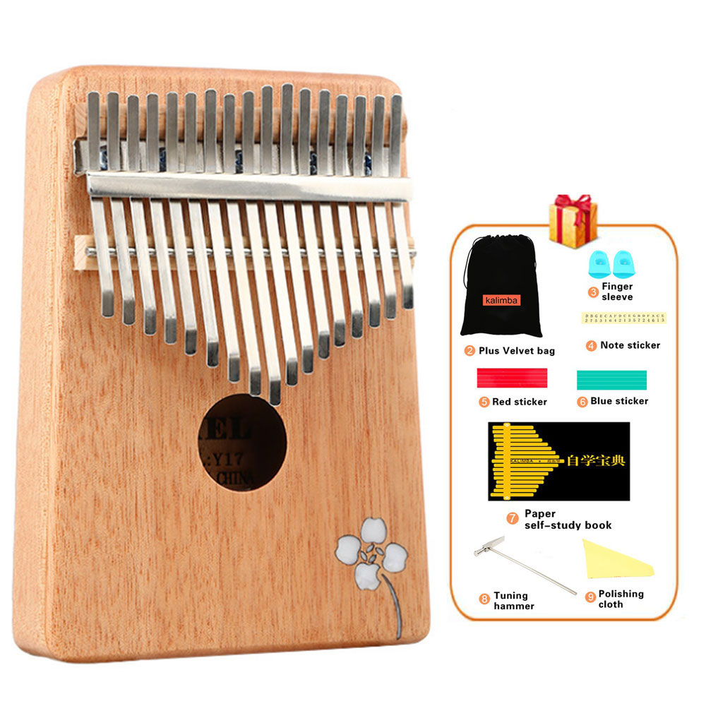 Đàn Kalimba 17 Phím Gỗ Mahogany Yael Y17M-AF - Hoa Táo Kèm Kèn Kazoo