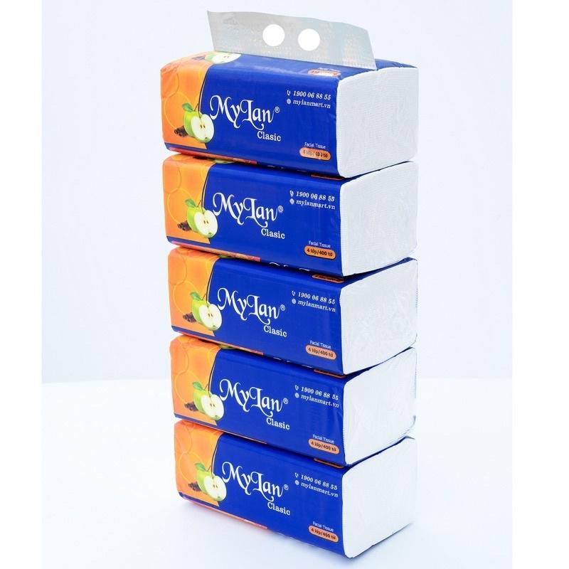 Lốc 5 Gói Giấy Ăn Rút, Khăn Giấy Rút Lụa Mylan Quả Táo Cao Cấp Siêu Dai và Mềm Mịn
