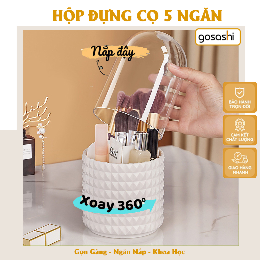 Hộp Đựng Cọ Trang Điểm Sức Chứa Lớn Chống Bụi Có Nắp Xoay 360 Độ° Hộp Đựng Đồ Trong Suốt Có Thể Xoay Được Tiện Dụng