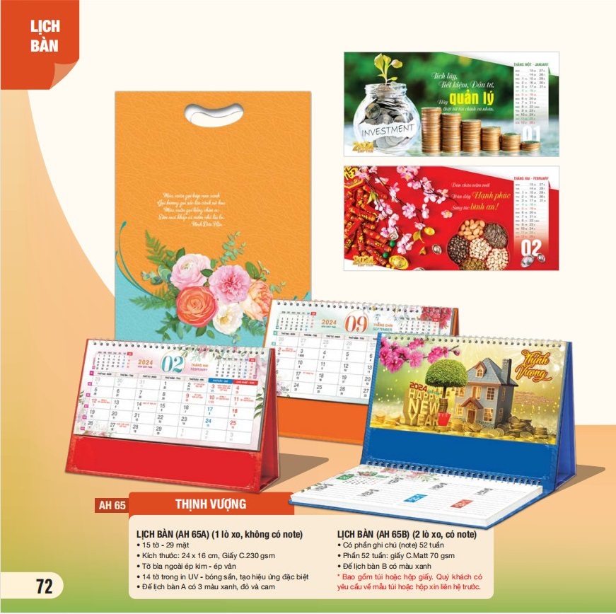 Combo 5 cuốn lịch bàn 2024 - MS AH-63 - AH-AH-71