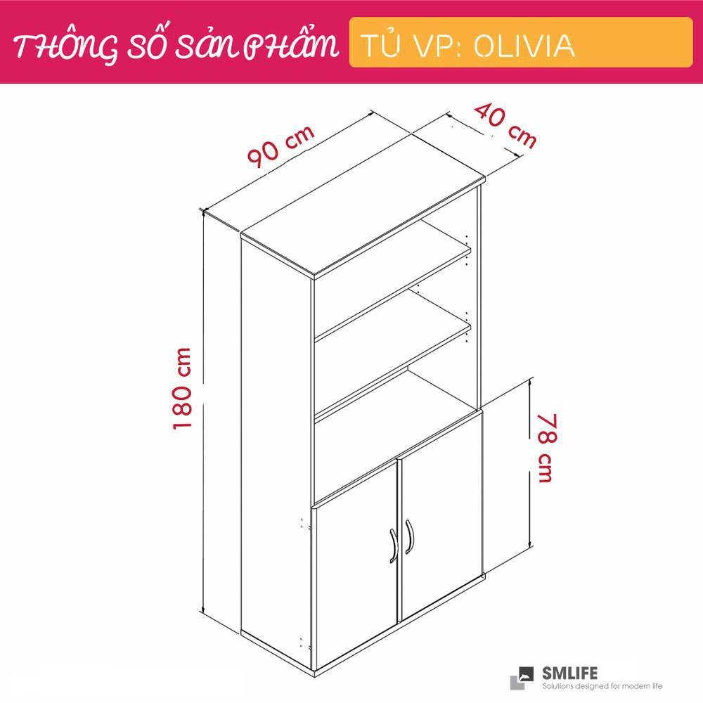 Tủ hồ sơ văn phòng gỗ hiện đại SMLIFE Olivia | Gỗ MDF dày 17mm chống ẩm | D90xR40xC180cm