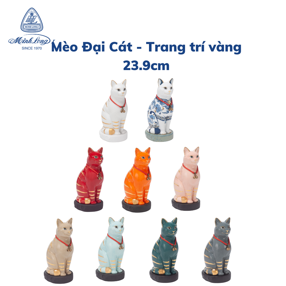 Mèo Đại Cát Trang Trí Vàng - 23.9 cm - Gốm sứ Minh Long