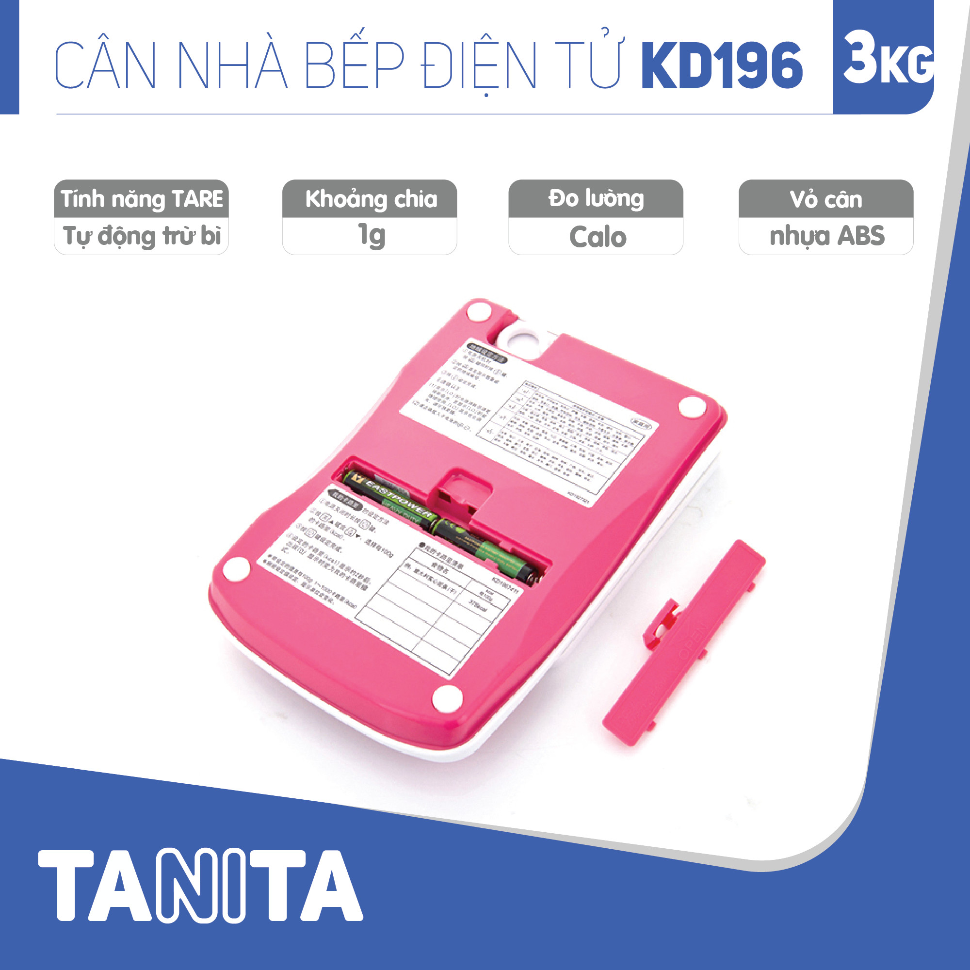 Cân điện tử nhà bếp TANITA KD196 (Chính hãng Nhật Bản), Cân thức ăn 3kg, Cân thực phẩm 3kg, Cân nhà bếp 3kg, Cân Nhật, Cân trọng lượng, Cân chính hãng, Cân thực phẩm, Cân thức ăn, Cân tiểu ly điện tử, Cân chính xác, Cân làm bánh