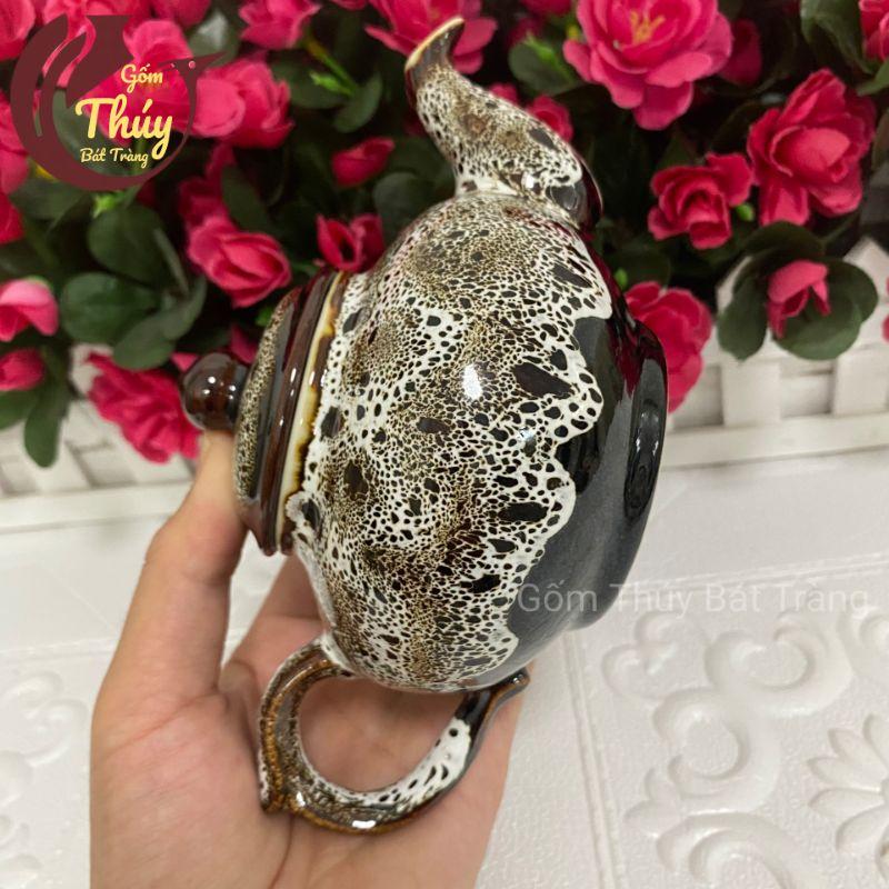 Bộ ấm chén men gấm Bát Tràng dáng chóp 350ml kèm khay cao cấp