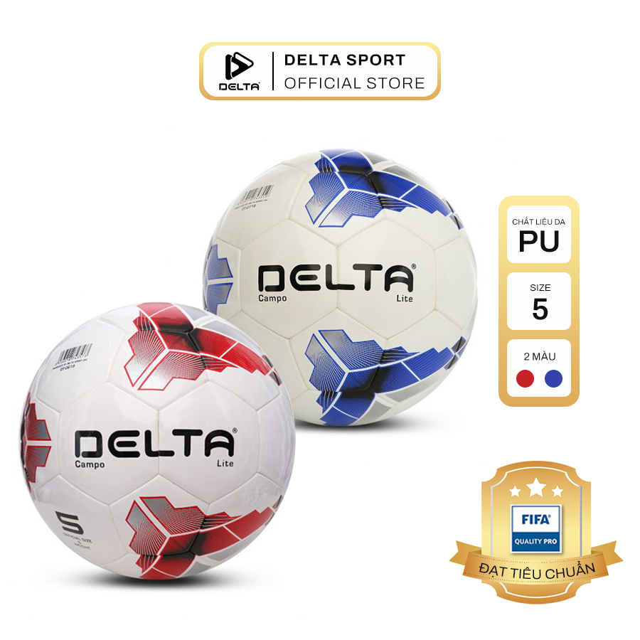 Bóng đá ngoài trời DELTA Campo Lite 5D size 5 chất liệu da PU sử dụng cho 12 tuổi trở lên, chơi trên nhiều loại sân - Trắng - Xanh dương