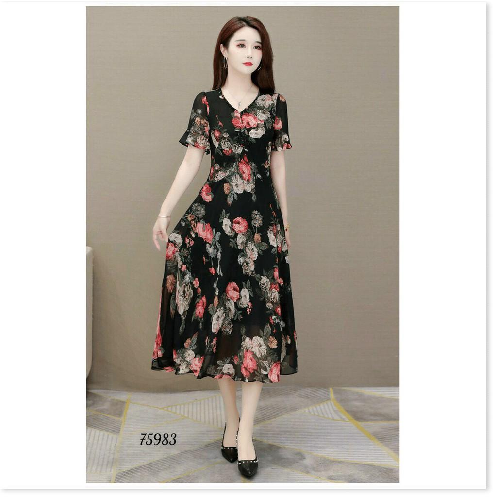 ĐẦM LỤA DÁNG XÒE HỌA TIẾT HOA
