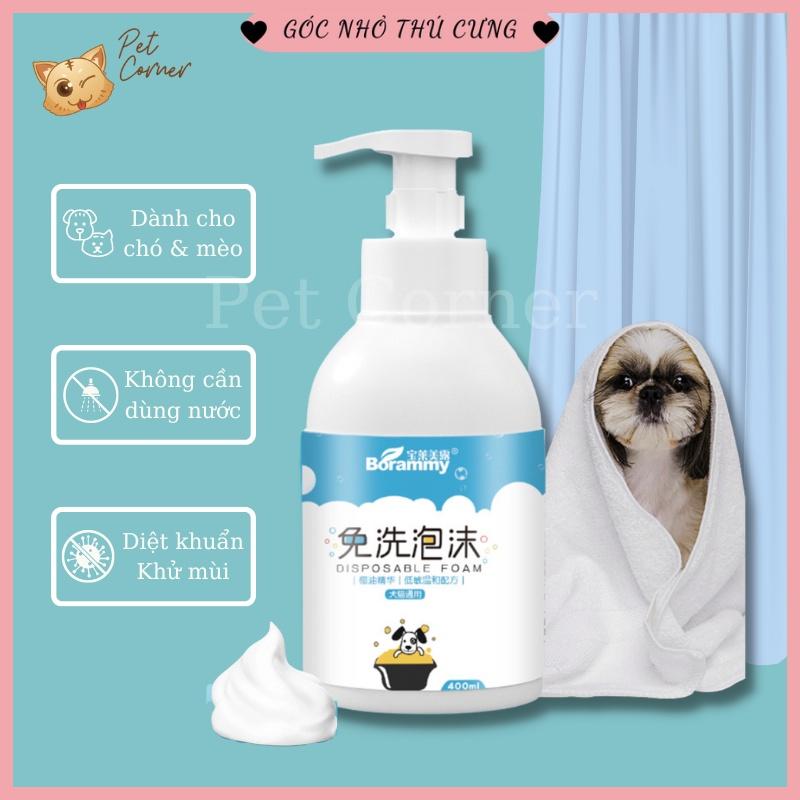 Sữa tắm khô cho chó mèo Borammy dạng bọt giúp khử mùi, diệt khuẩn và dưỡng lông (400ml)