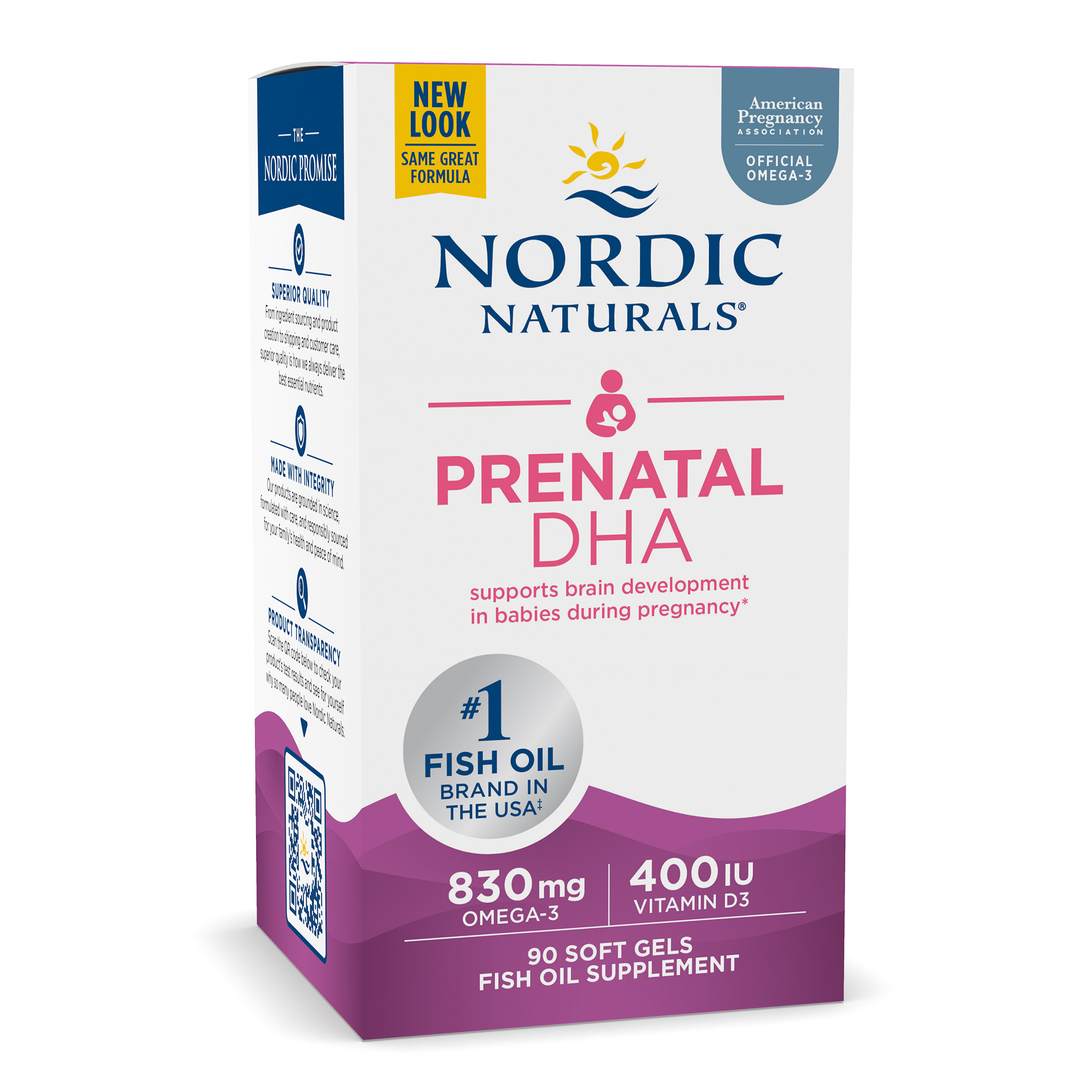 Nordic Naturals Prenatal DHA 90 viên nang mềm, Axit béo Omega + Vitamin D 400 IU, Hỗ trợ thai kì và thai nhi phát triển - Hàng Chính Hãng