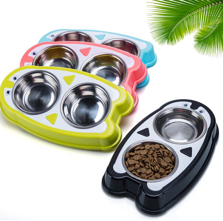 Bát đôi inox đựng thức ăn nước uống cho chó mèo - Hình chim cánh cụt dễ thương