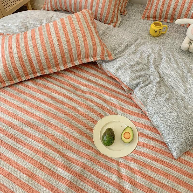 Bộ chăn ga Cotton Poly M2T bedding chăn ga Hàn Quốc họa tiết đỏ sọc đủ size miễn phí bo chun