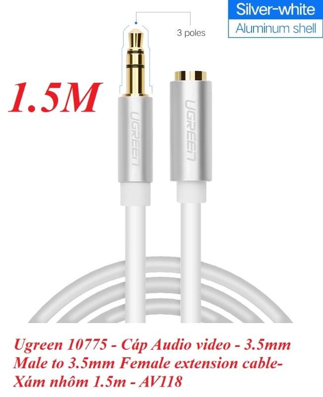 Ugreen UG10775AV118TK 1.5M màu Trắng Cáp âm thanh 3.5mm nối dài đầu nhôm - HÀNG CHÍNH HÃNG