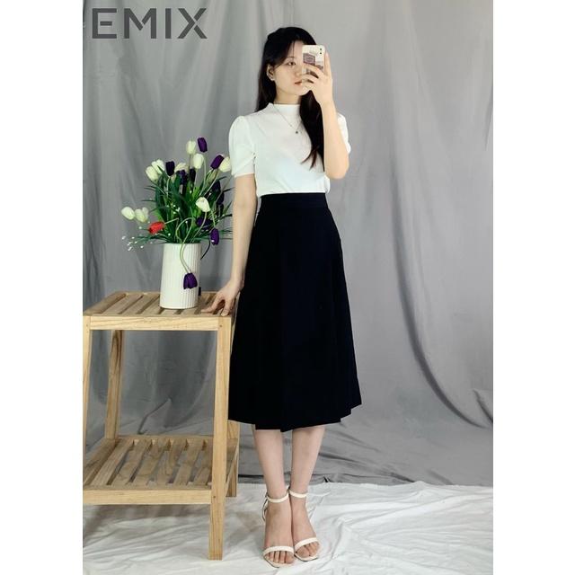 Chân váy midi xếp ly có túi 921 EMIX (màu đen), dáng dài, ulzzang, cạp cao, khóa sau, hai túi, vải tuytxi mềm nhẹ