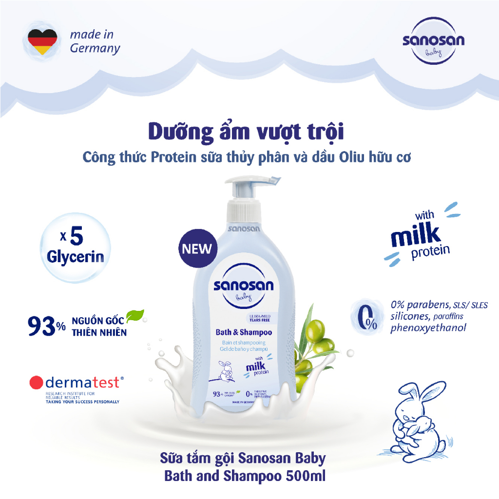 Sữa tắm gội Sanosan Baby Bath and Shampoo 500ml