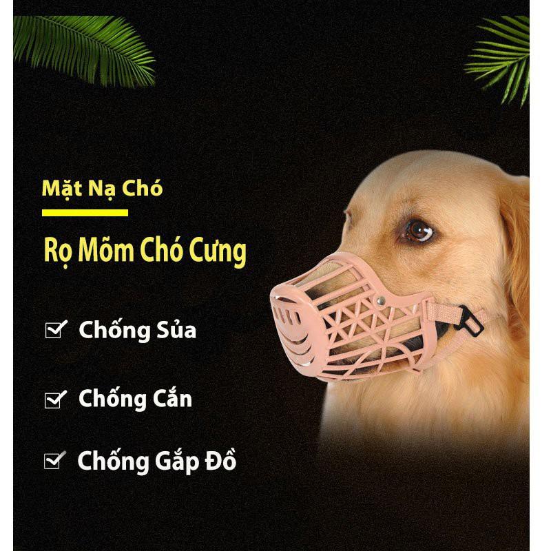 Rõ mõm chó bằng nhựa abs đàn hồi gài dây da