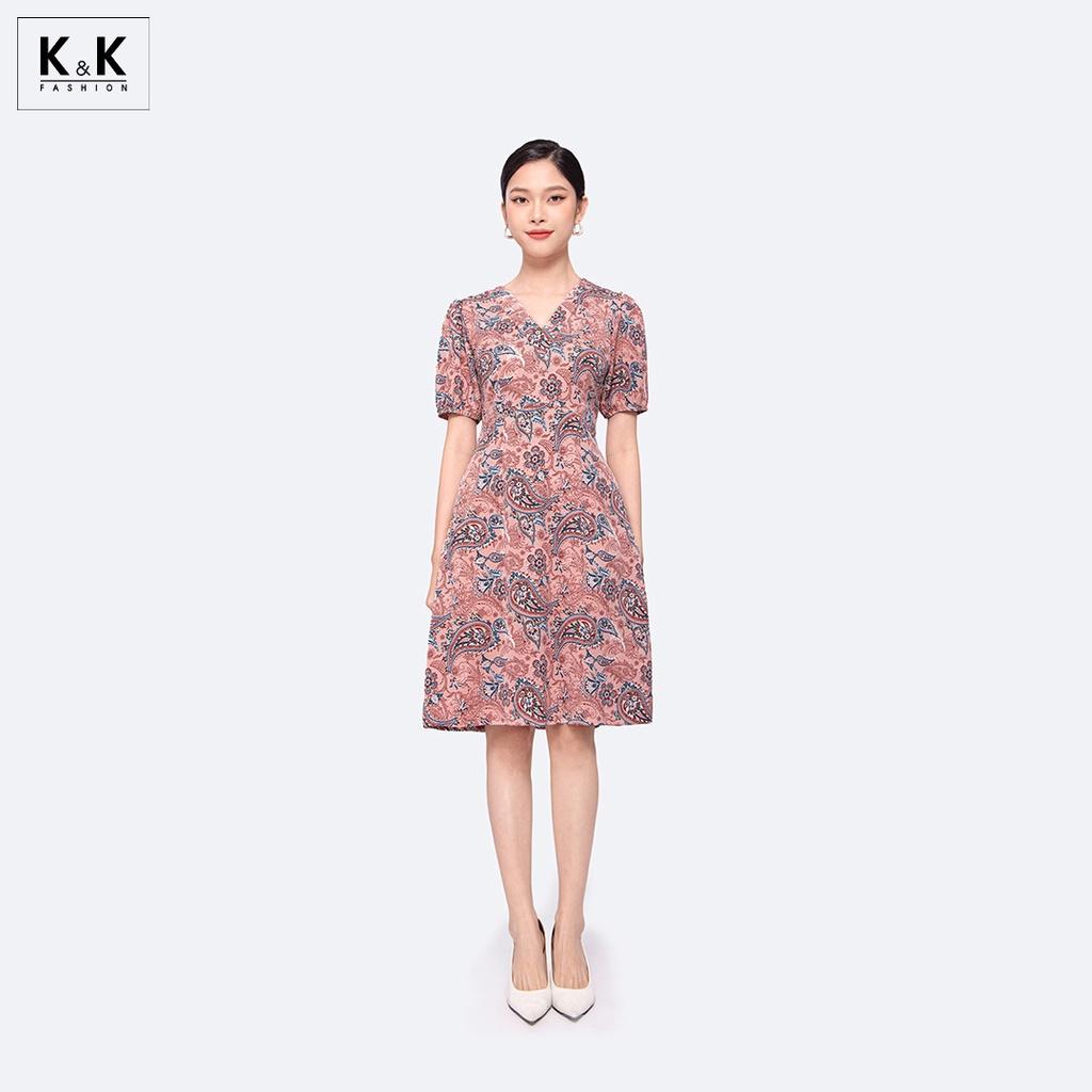 Đầm Công Sở Họa Tiết Dáng Chữ A K&amp;K Fashion KK117-22 Chất Liệu Lụa