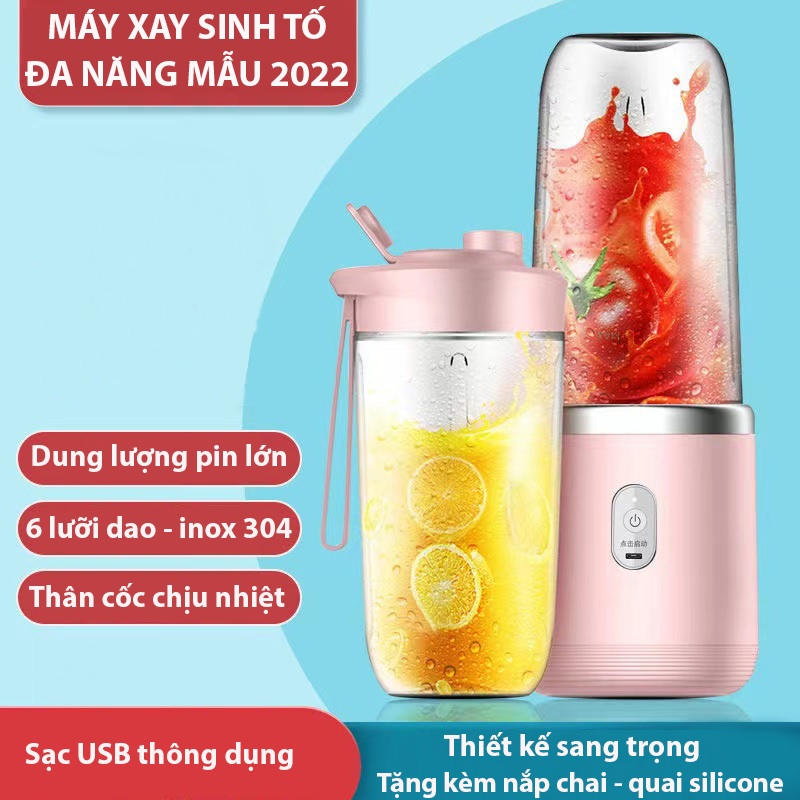 Máy Xay Sinh Tố Cầm Tay Mini Đa Năng 6 Lưỡi Inox 304 CHIGO BDL001– TẶNG THÊM 1 Cốc Có Nắp Quai Silicone, Máy Xay Thịt, Xay Đá, Xay Sinh Tố Cầm Tay Không Dây Tiện Lợi Cao Cấp Xay Cực Nhanh