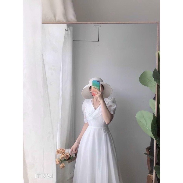 ĐẦM TRẮNG DỰ TIỆC CỔ SEN VIỀN BÈO DÁNG DÀI CÔNG CHÚA DIỆN CỰC XINH