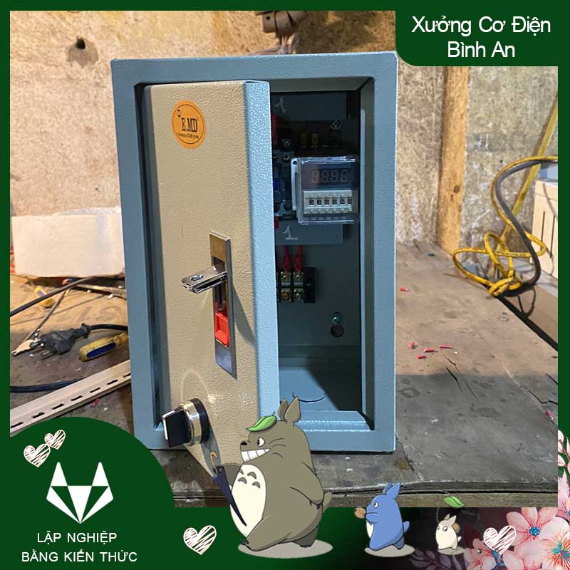 Tủ điều khiển chạy luân phiên 2 bơm theo thờ gian điều khiển chiếu sáng, động cơ DH48s công suất 1.5kw sử dụng điện 1 pha