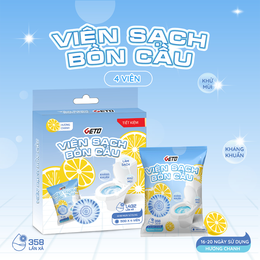 Viên sạch bồn cầu Geto chai thả bồn cầu sạch khuẩn tẩy sạch mảng bám khử mùi diệt vi khuẩn toilet