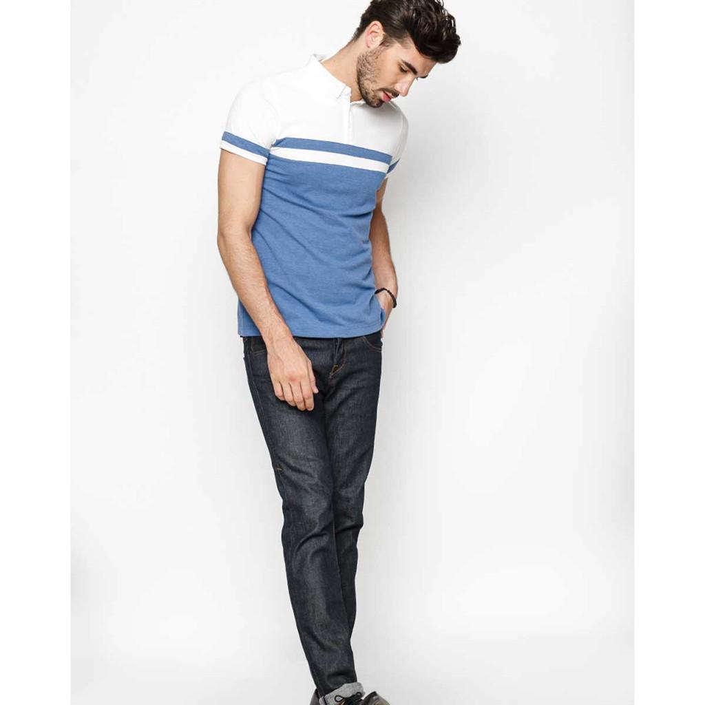 Áo Thun Nam F2 Cotton Có Cổ Xanh Dương TC163