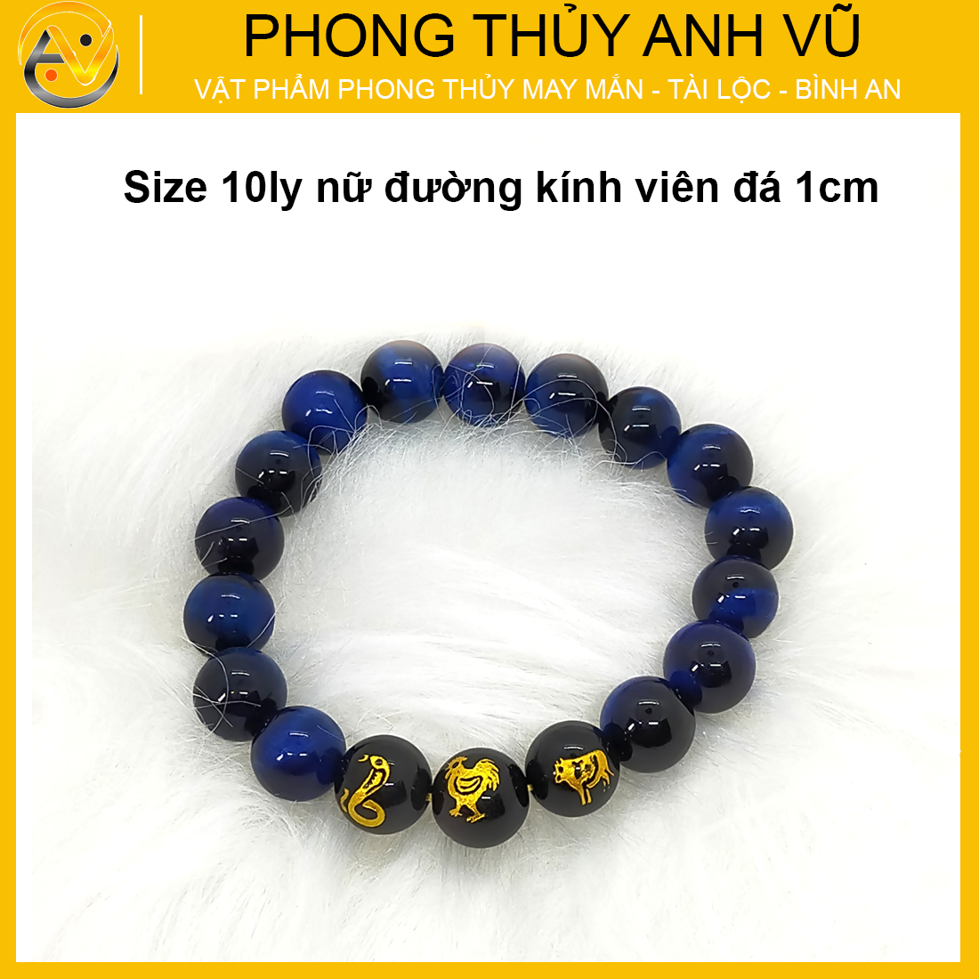 Vòng tay phong thủy mệnh mộc tỵ dậu sửu đã khai quang - chất liệu đá mắt hổ xanh dương - may mắn tài lộc - Vòng Tam Hợp Anh Vũ