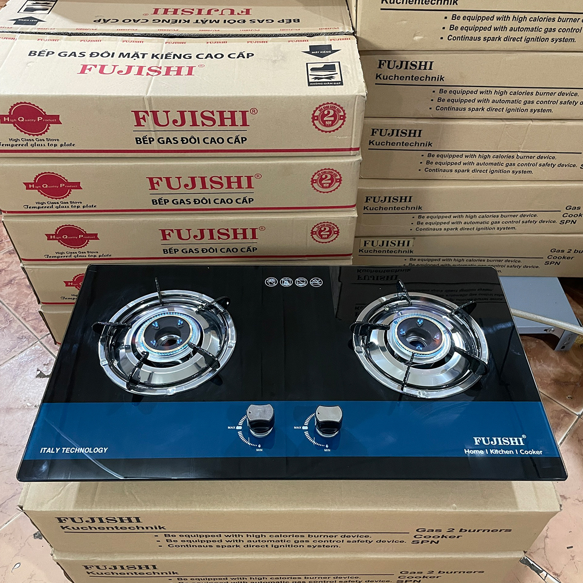 Bếp gas âm chén đồng Fujishi FJ-807IC - KÍNH XANH - Đánh lửa IC cực nhạy - Lửa xanh tiết kiệm gas - Hàng chính hãng