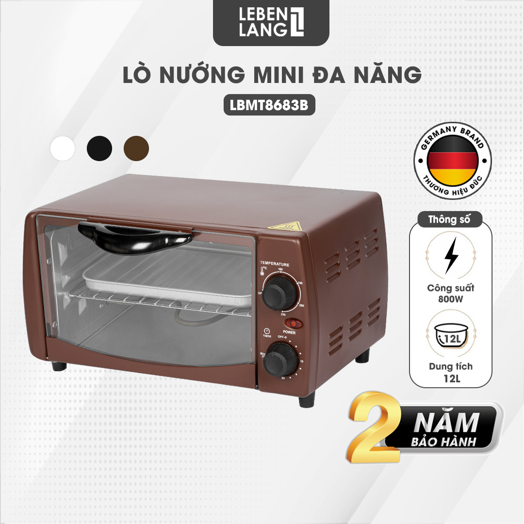 Lò nướng mini đa năng LEBENLANG, công suất 800W, dung tích 12l, LBMT8683S - hàng chính hãng