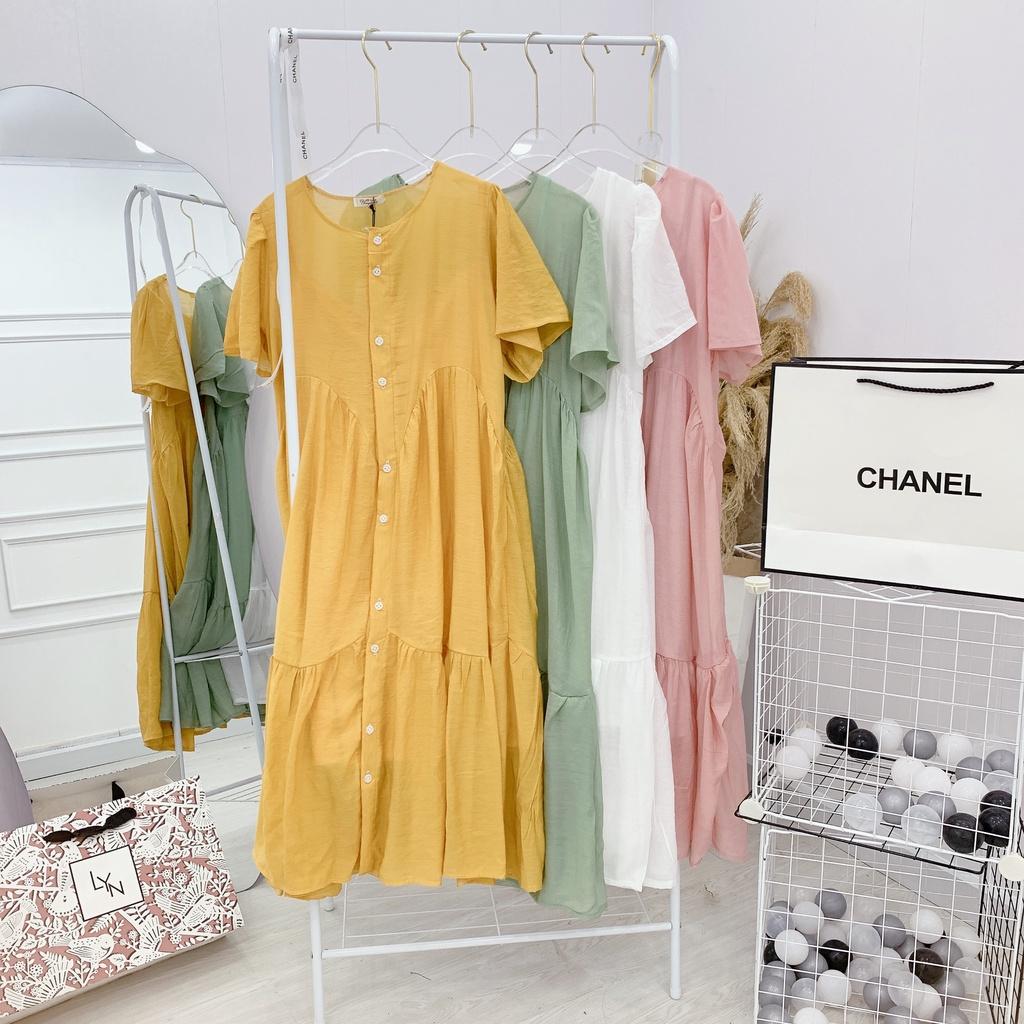 Đầm Maxi nữ bèo tơ   hàng tơ nhật QC, Váy bầu bèo tơ hot trend ( màu trắng/ vàng/ hồng/xanh