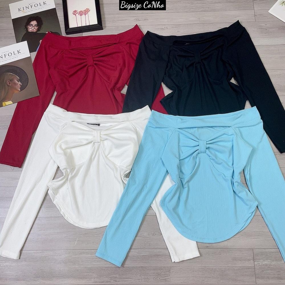 Áo thun gân bigsize nữ tay dài trễ vai kiểu dáng sexy, Áo kiểu big size dài tay BIGSIZE CÔ NHỎ G60