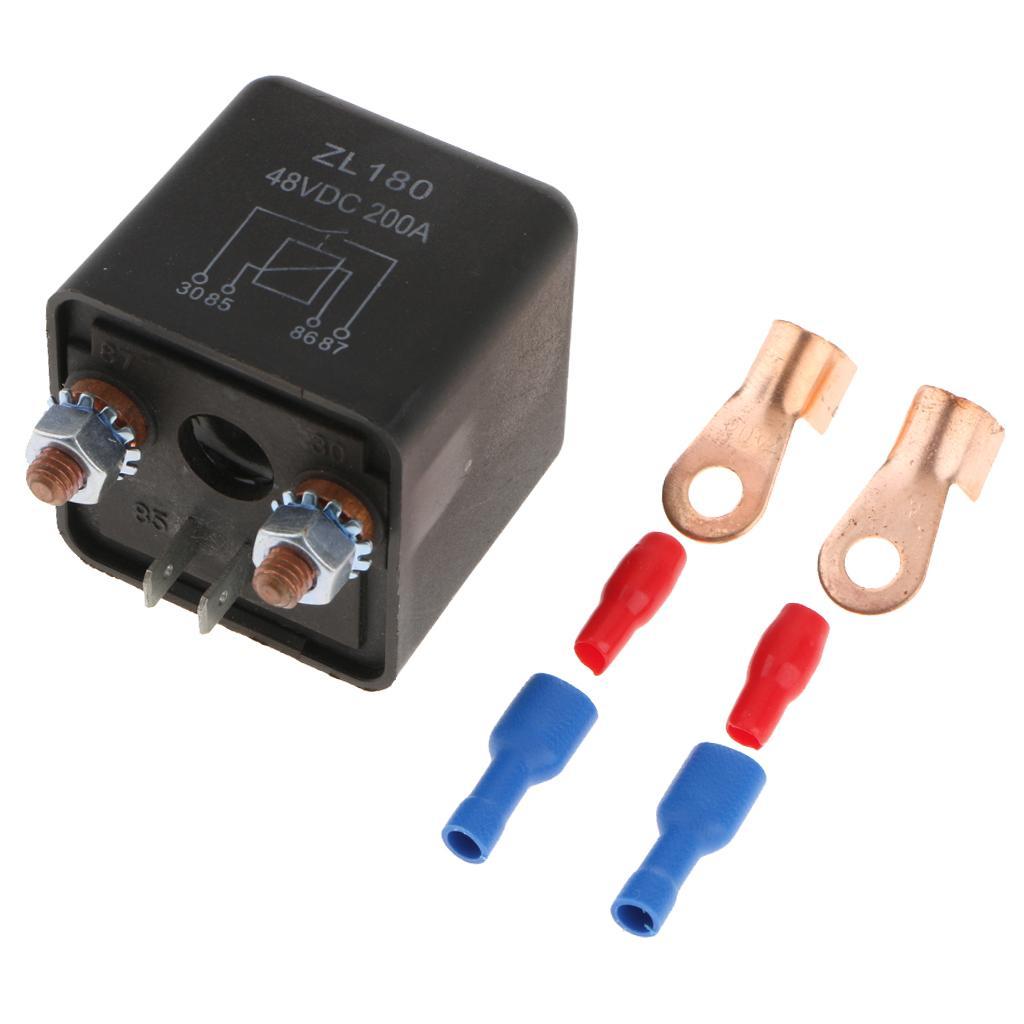 2x High Performance Car SPST Relay 2 Pole 48V 200A + 4 Connection Accessories, Automatic Switch